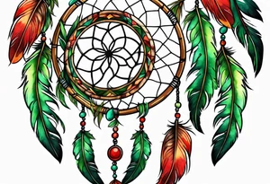 dreamcatcher with 3 feathers red green tattoo idea