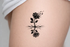 Rose silhouette, shattering petals, mirrored in a cracked surface. tattoo idea