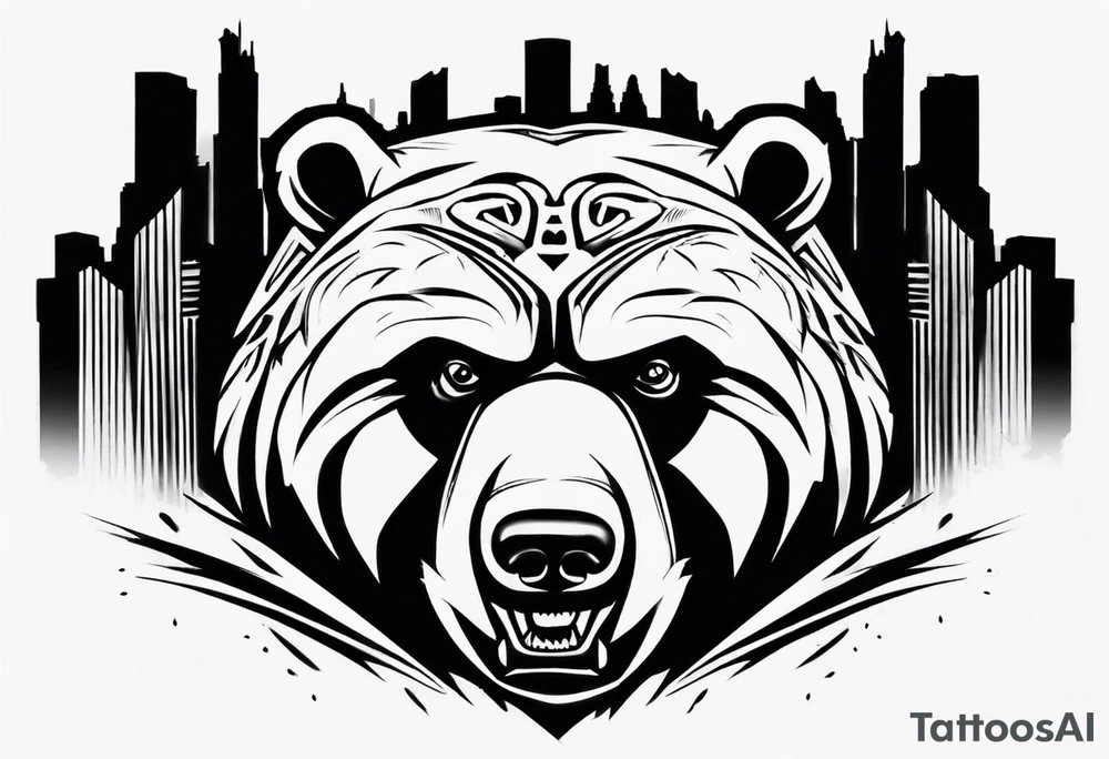 Serious bear coming up behind a city tattoo idea