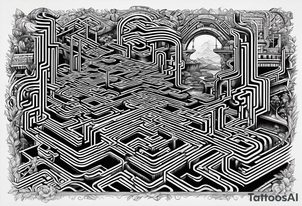 labyrinth Maze train tracks straight tattoo idea