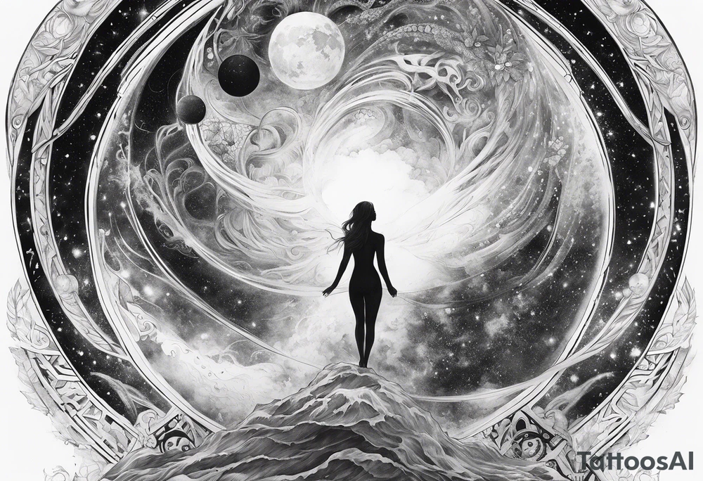 Human transcending. Soul leaving the body to the universe tattoo idea