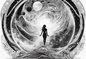 Human transcending. Soul leaving the body to the universe tattoo idea