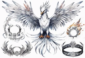 a white phoenix wearing an iron circlet tattoo idea