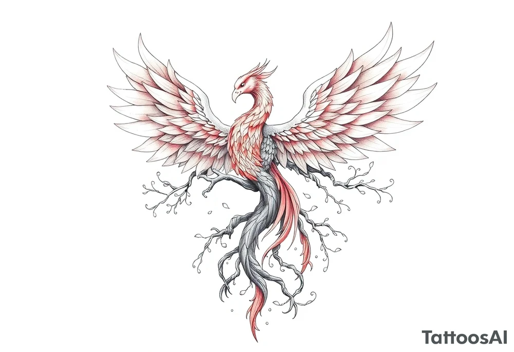 Powerful Phoenix rising large 
tree of life tattoo idea