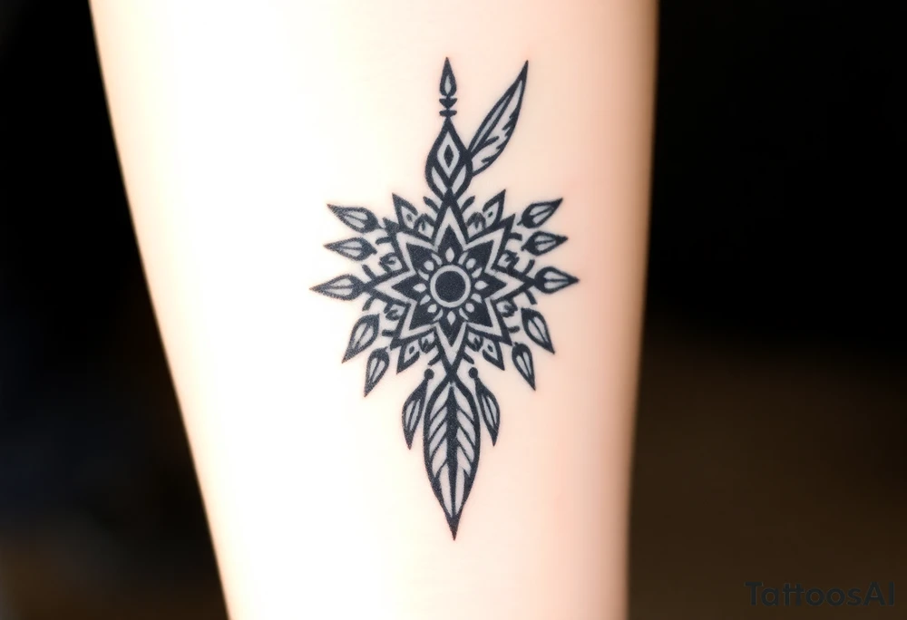 spiritual feather indian mandala shaman tattoo idea