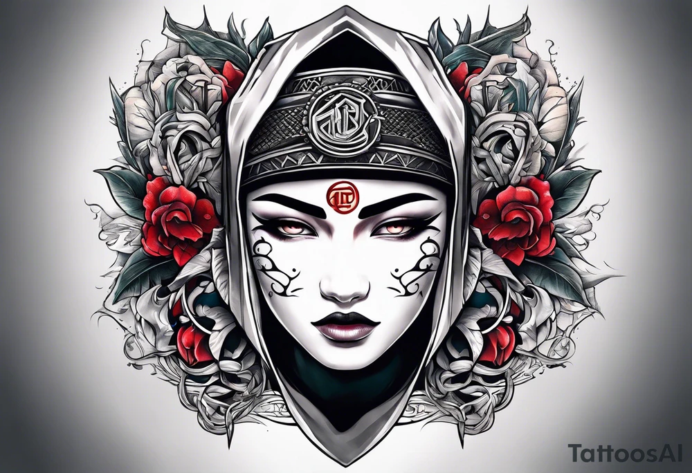the letters A R in the middle of a ninja headband tattoo idea
