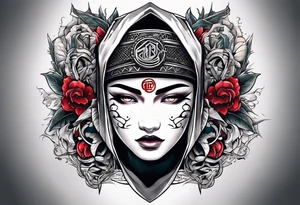 the letters A R in the middle of a ninja headband tattoo idea