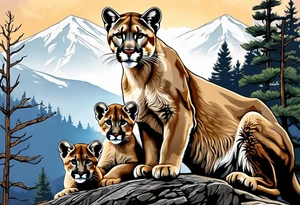 Mother mountain lion with 2 cubs tattoo idea