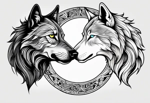 black wolf and white wolf in a ying yang style tattoo idea