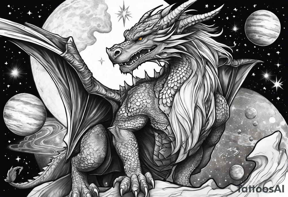 Wizard dragon in space planets tattoo idea