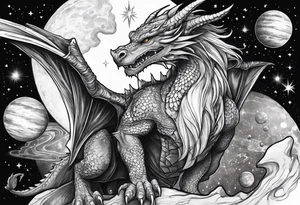 Wizard dragon in space planets tattoo idea