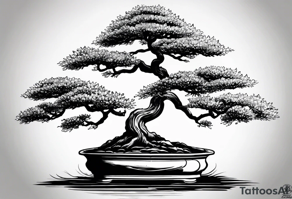 Zalazak sunca ispod kojega se nalazi bonsai tattoo idea