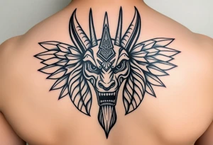 Angry muscle Egyptian Anubis god face in Egypt style tattoo idea