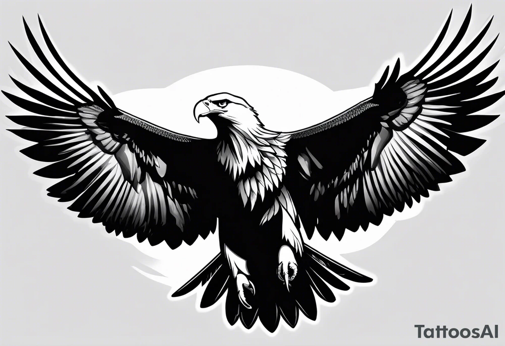 Flying realistic black and white eagle tattoo idea