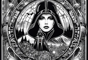 Full arm sleeve tattoo extending from shoulder to wrist featuring themes of Star Wars, Lord of the Rings, and DC comics tattoo idea