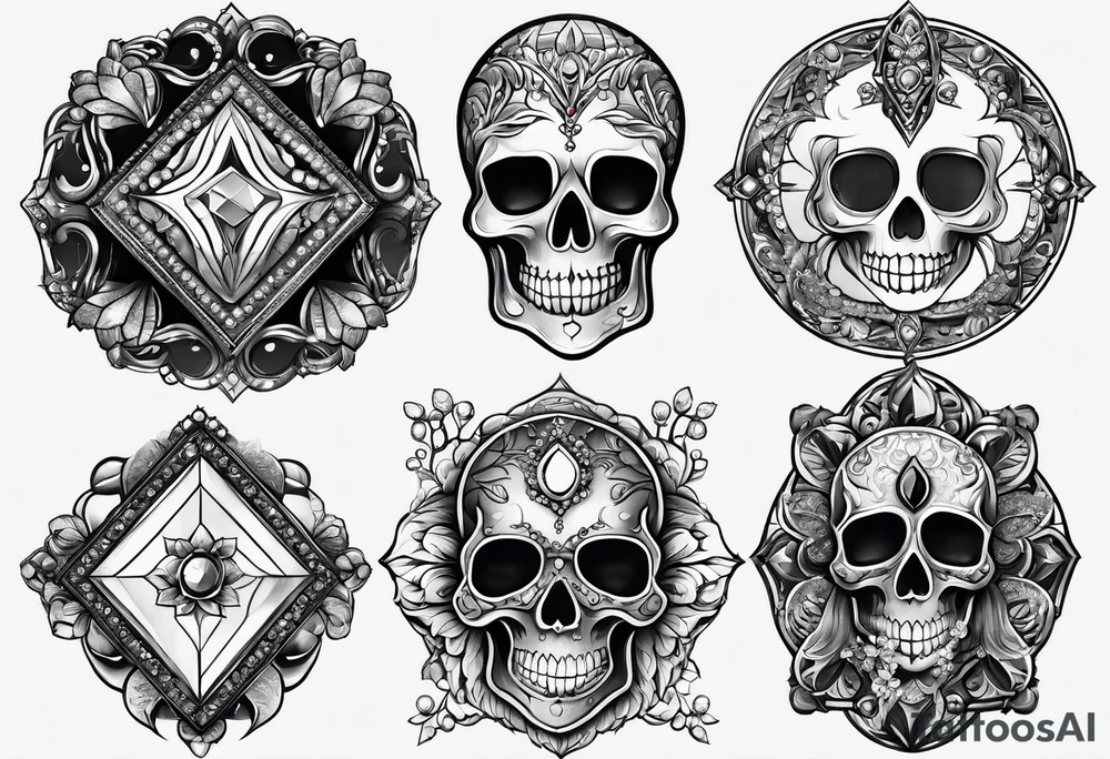 Spooky gem stones with face add more diamonds tattoo idea