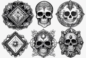 Spooky gem stones with face add more diamonds tattoo idea