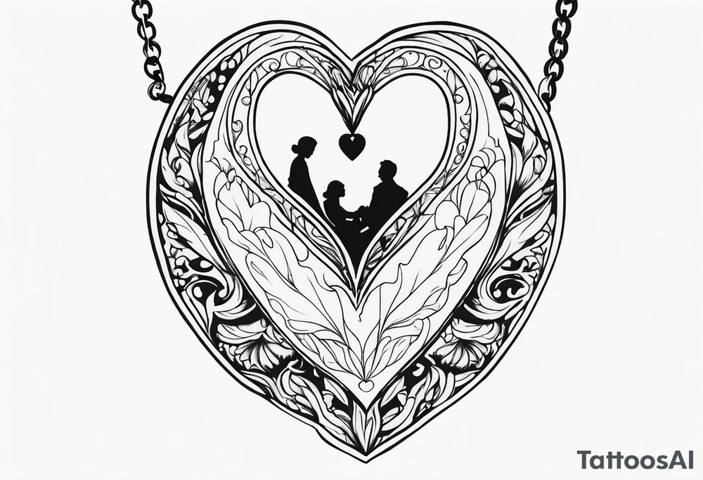 necklace heart locket with two human shadows tattoo idea