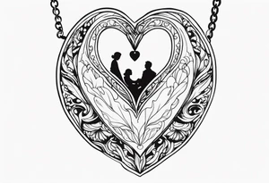 necklace heart locket with two human shadows tattoo idea