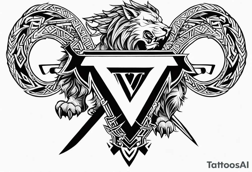 Valhalla sword shield axe Valknut dragon lion tattoo idea Valhalla sword shield axe Valknut dragon lion tattoo idea
