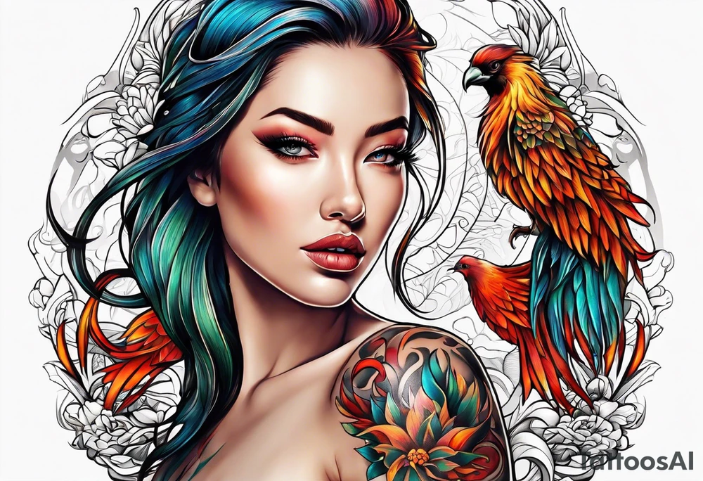 femme nu avec un tatou de phoenix tattoo idea