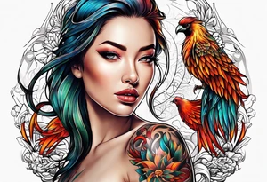 femme nu avec un tatou de phoenix tattoo idea
