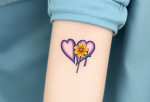 simple with Purple Hearts with yellow daisy with cross tattoo idea