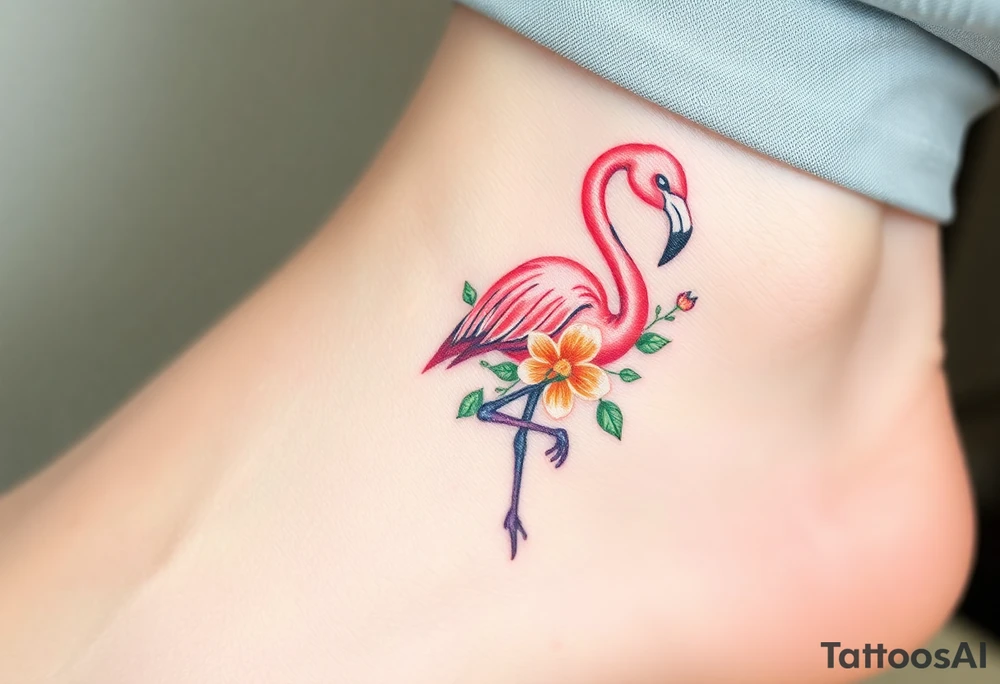 Flamingo with flower tattoo idea