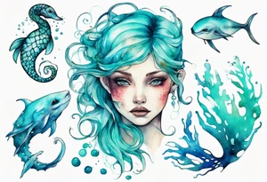 a beautiful feminine turquoise seas creature tattoo idea