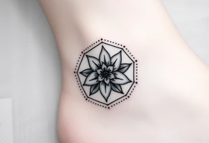 Hexagon with a Leo larkspur and water lilies in the center tattoo idea
