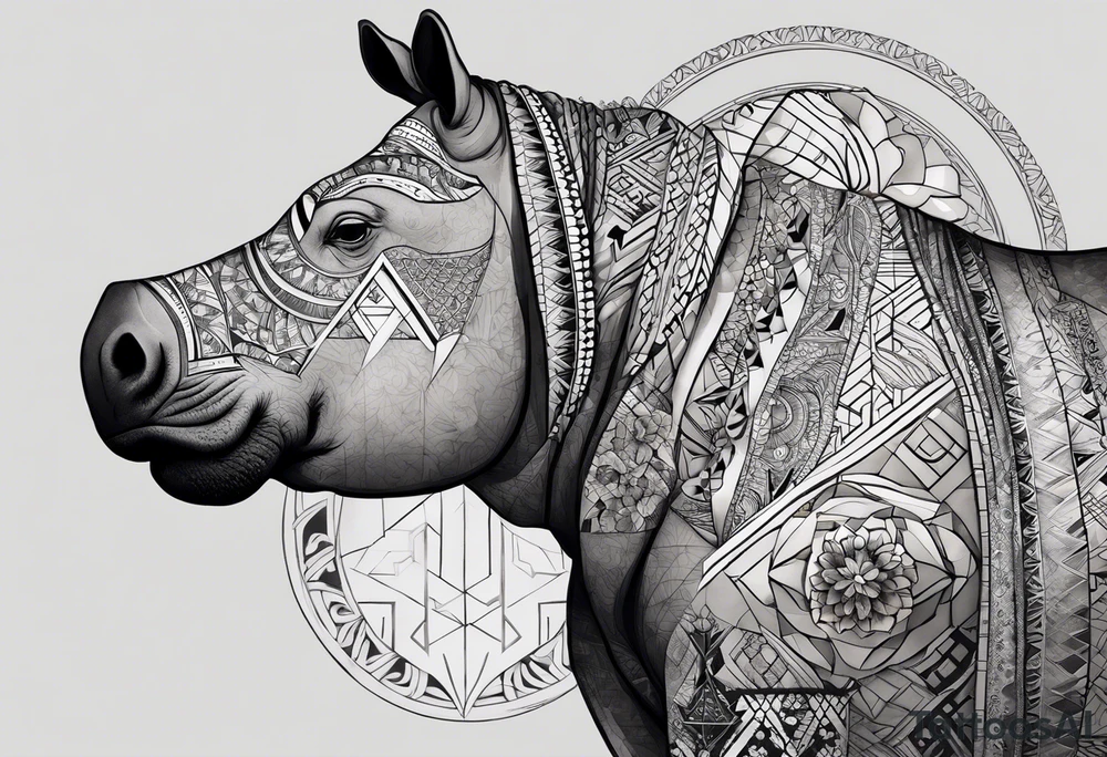 Very asymmetrical, +geometric pattern, with realistic full moon, with hippo at side look, +tribal, +geometric, +inkart , +blackwork, +grey scale, + sketch
with wintersweet flower bud, +inkart touch, +for men, detailed , combined favourite tattoo idea