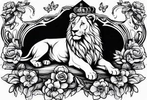 Lion, Blossom, Crown tattoo idea