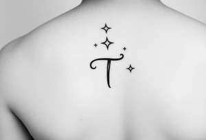 “T” in writing on hand with stars tattoo idea