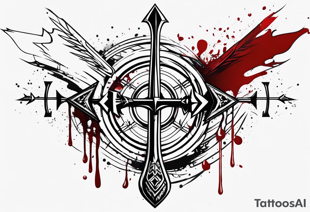 an arrow with a drip of blood on the tip of it simple line art tattoo idea
