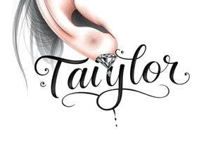 The name Taiylor spelled vertical with the O as a diamond ring behind the ear tattoo tattoo idea
