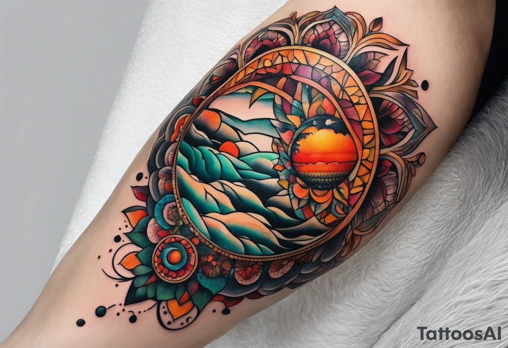 knee tattoo in fall color tattoo idea