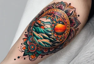 knee tattoo in fall color tattoo idea