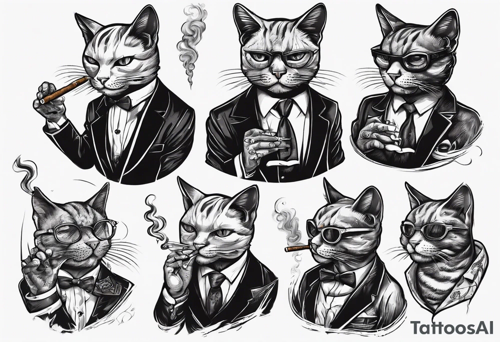 A cat smoking a cigar tattoo idea