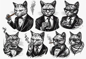 A cat smoking a cigar tattoo idea