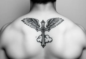 add cross neklace with one angel and some details cloud tattoo idea