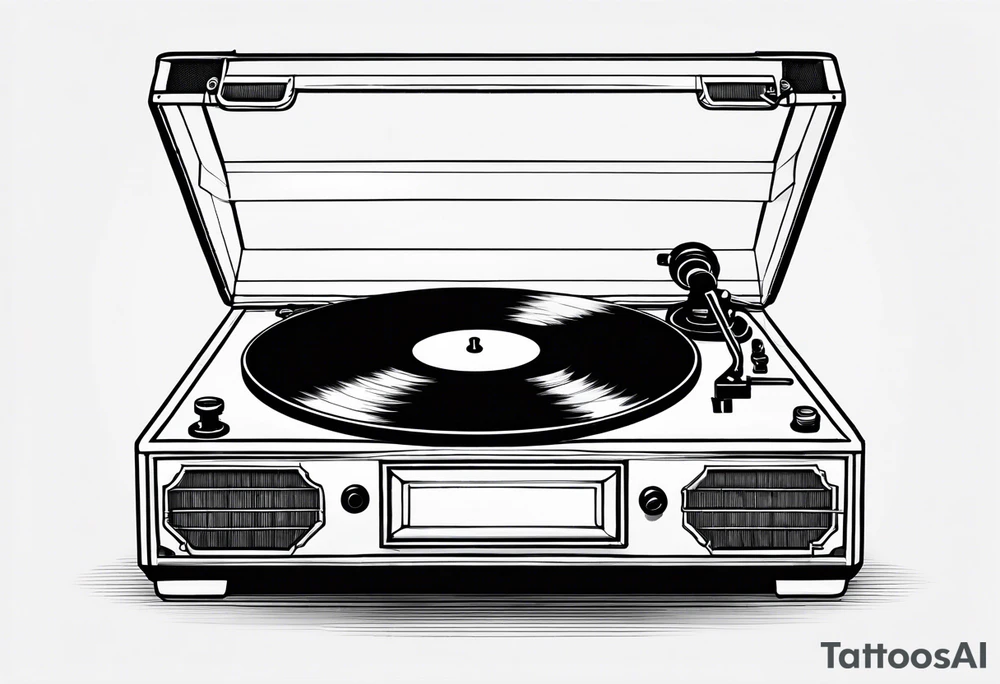 Recordplayer minimalistic fineline drawed in 2D tattoo idea