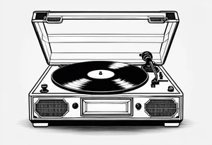 Recordplayer minimalistic fineline drawed in 2D tattoo idea