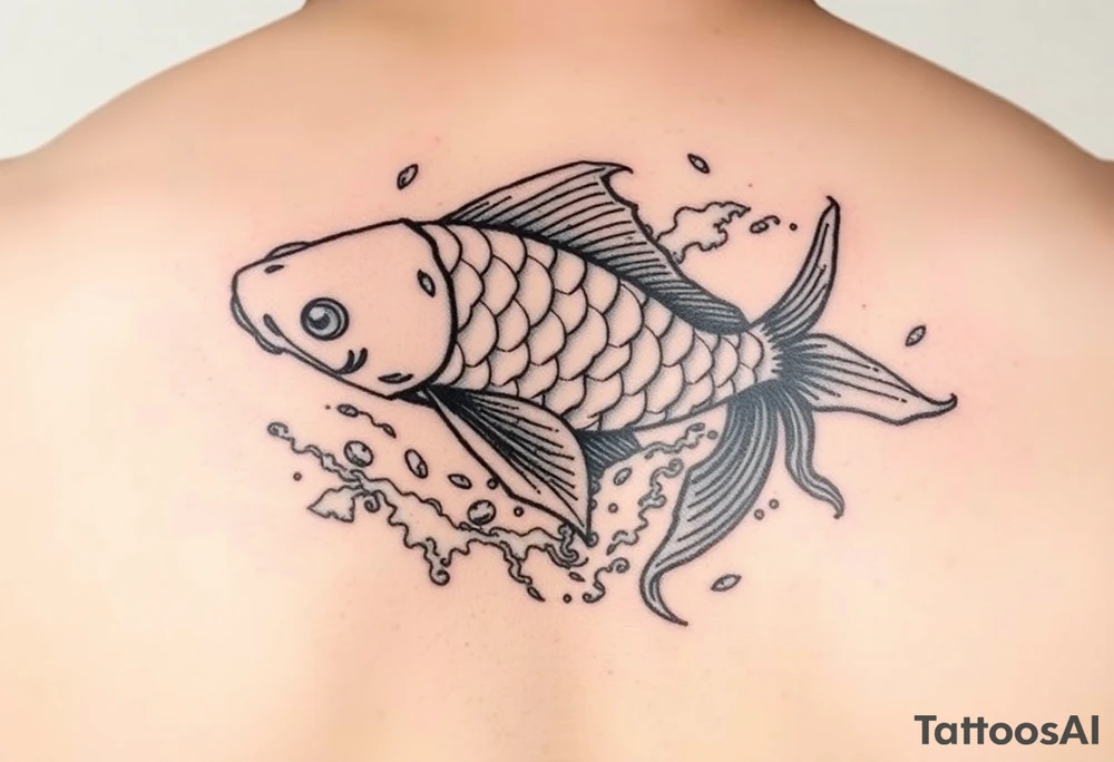traditional koi fish swimming upstream through turbulent waves tattoo idea