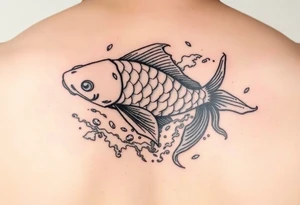 traditional koi fish swimming upstream through turbulent waves tattoo idea