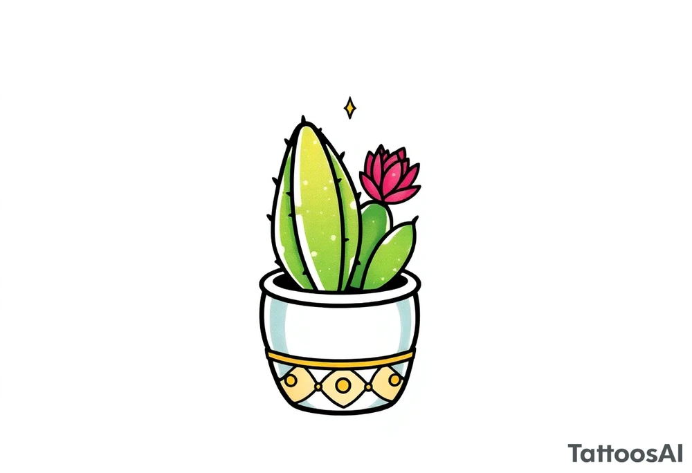 cute cacti and succulent in a pot tattoo idea