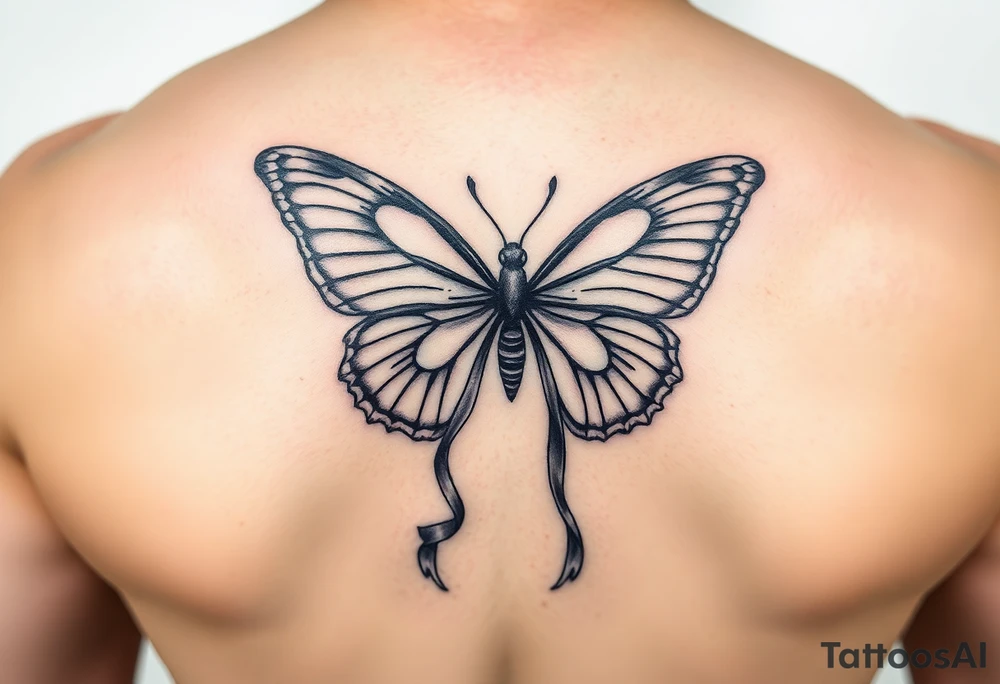 ethereal butterfly with flowing silk ribbons in moonlight tattoo idea
