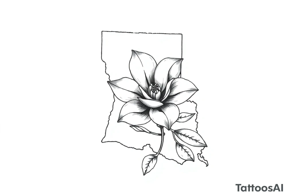State or louisiana with magnolia flower in tooled leather tattoo idea