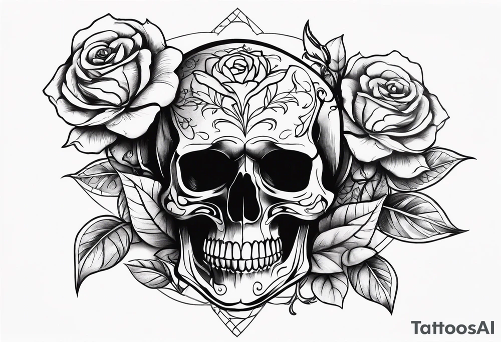 Black skull with rose tattoo idea