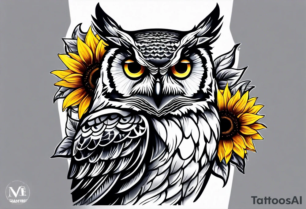 Owl sunflower and butterfly half sleeve tattoo idea