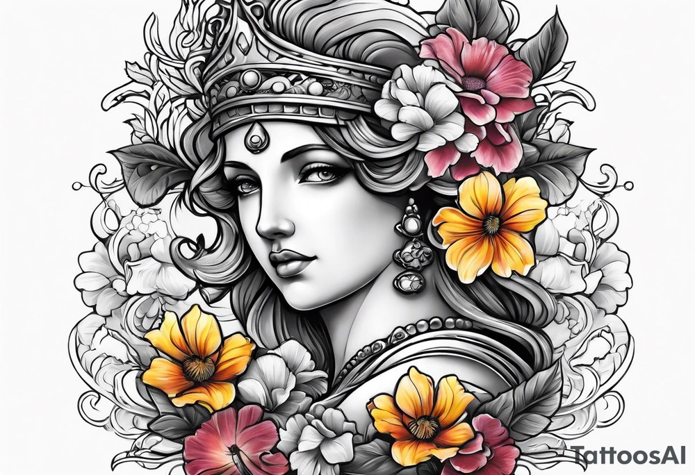 Themis and flowers tattoo idea